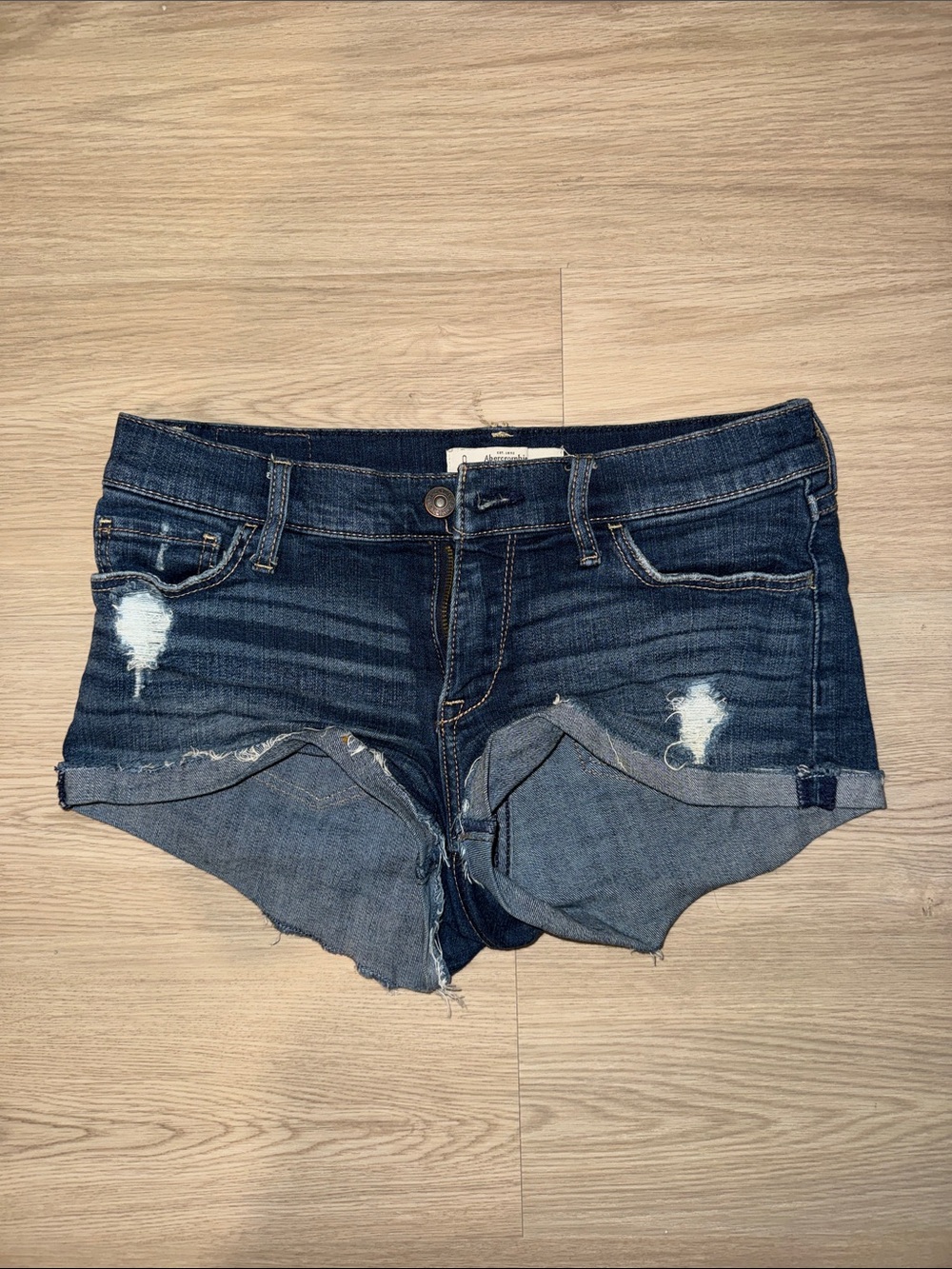 Abercrombie & Fitch Dark Blue Distressed Denim Shorts